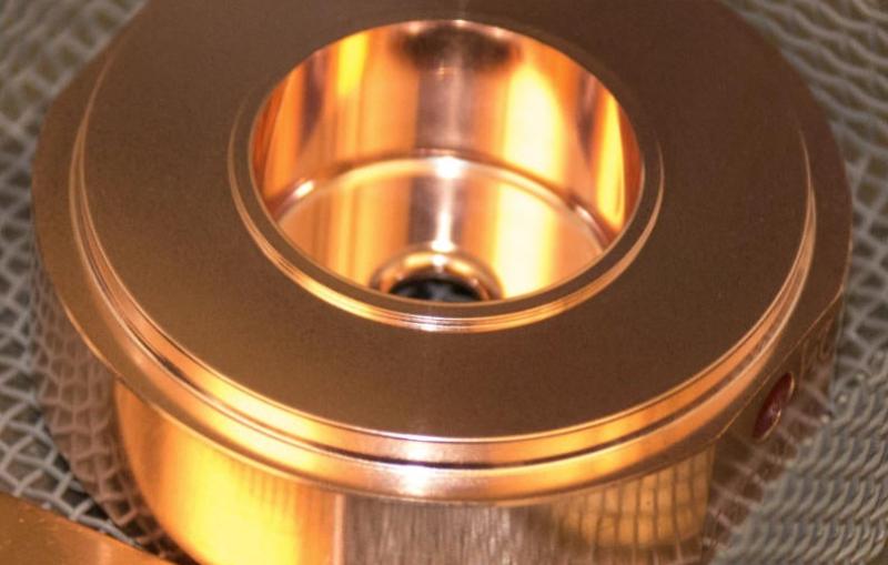 A copper acceleration cavity with an extremely thin coating of tungsten.