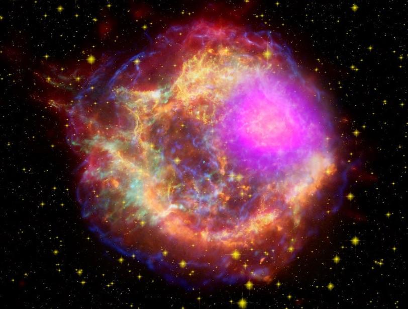Supernova remnant Cassiopeia A (NASA/DOE/Fermi LAT Collaboration, CXC/SAO/JPL-Caltech/Steward/O. Krause et al., and NRAO/AUI)