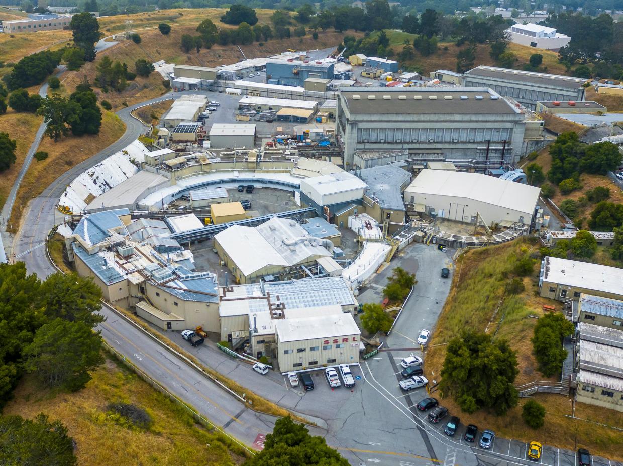 Aerial view of industrial-looking research buildings