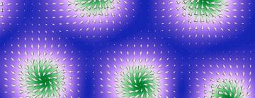 Illustration of skyrmions -- little whirlpools of magnetism formed by the spins of atoms.