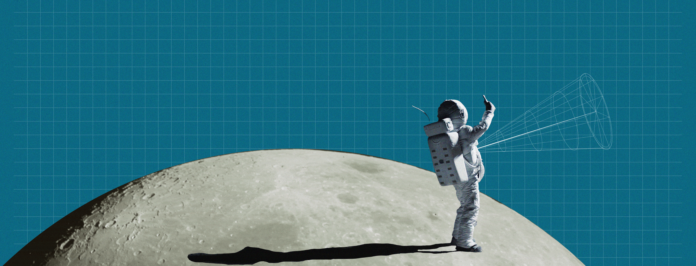 A gif of a graphic with an astronaut on the moon with signal moving