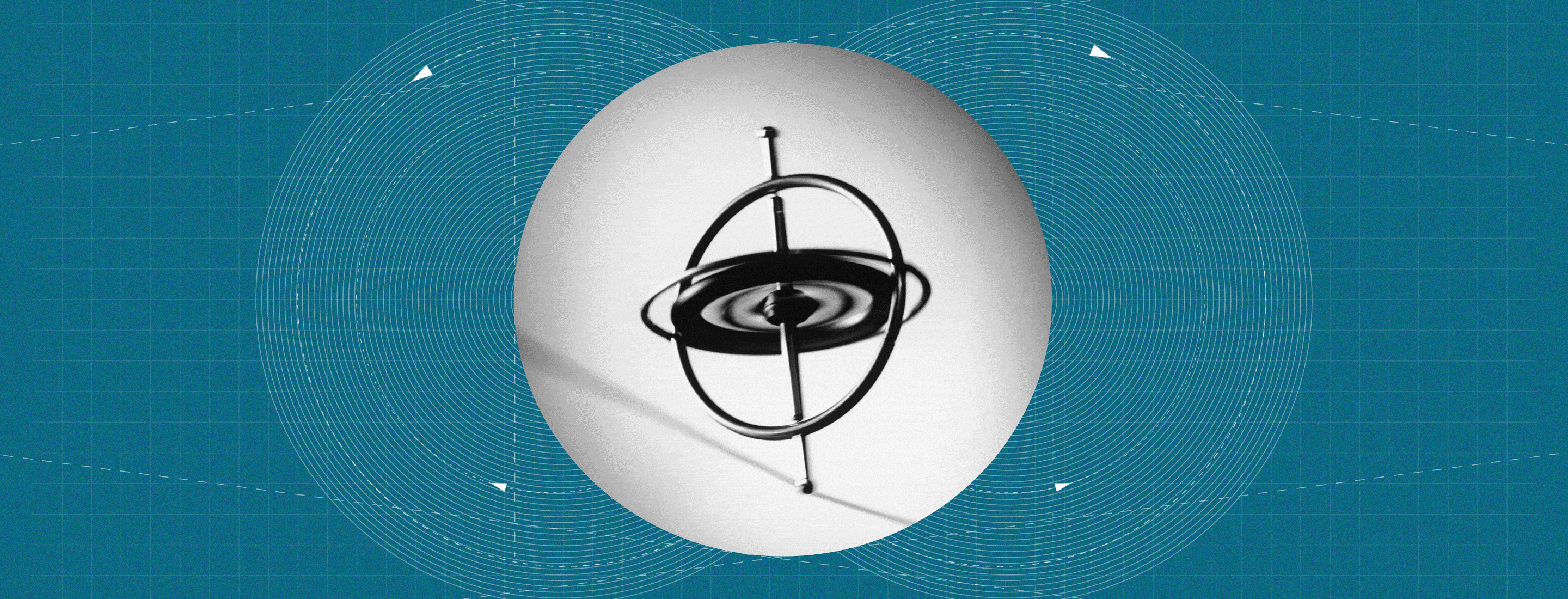 animation of orbiting satellites around a gyroscope