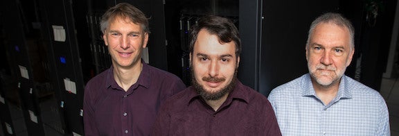 PHOTO: Members of SLAC’s Computer Science Division. From left: Alex Aiken, Elliott Slaughter and Alan Heirich.