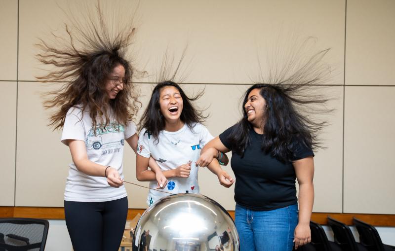 A “hair-raising experiment” with the Van de Graaff generator, whose strong electric field would make their hair stand up.