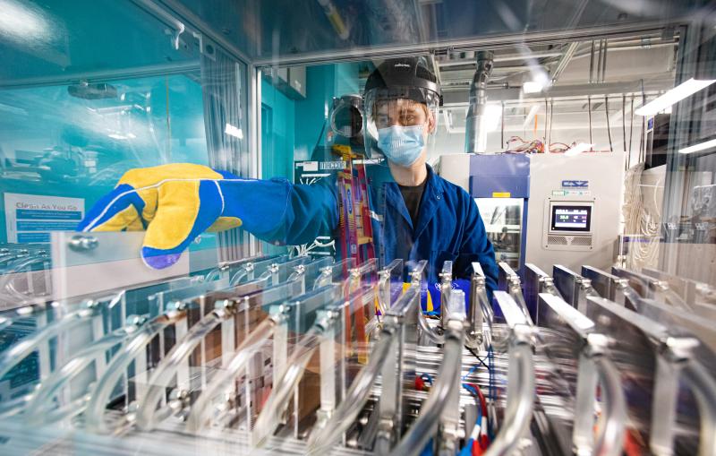 Bruis van Vlijmen is seen working inside the Battery Informatics Lab 1070.