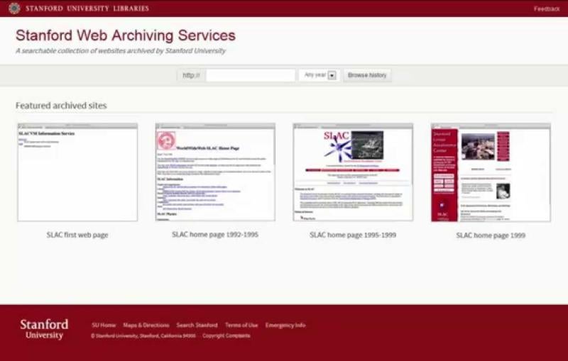 SLAC Earliest Websites in Stanford Web Archive Portal