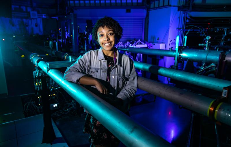 Aalayah Spencer inside the Linac Coherent Light Source at the Department of Energy’s SLAC National Accelerator Laboratory. Spencer is a science and engineering associate in Experiment Control Systems at LCLS.
