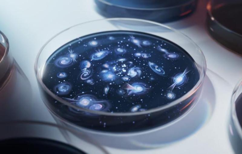 Illustration of galaxies in a Petri dish