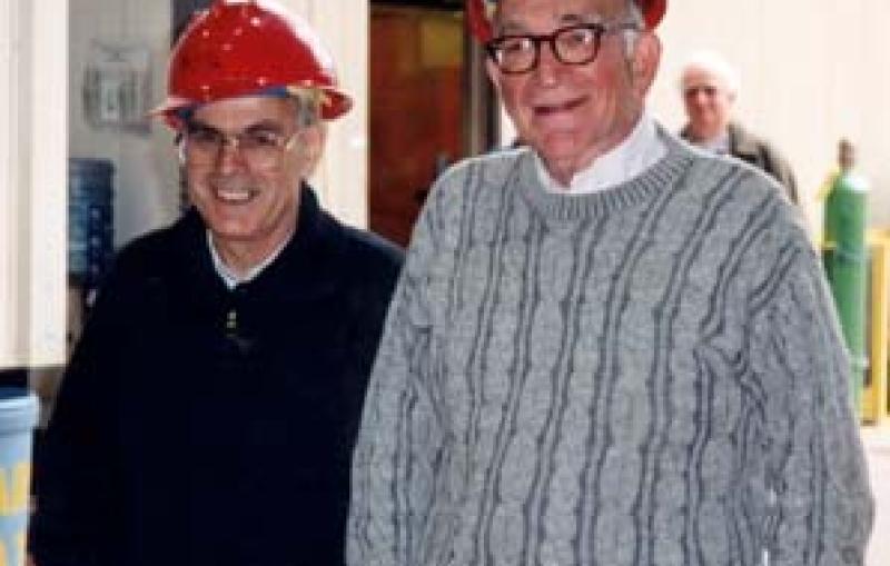 Lev Okun and Sidney Drell at the installation of the BaBar Coil at SLAC's IR2