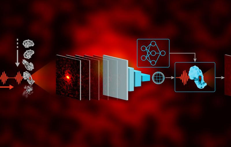 Schematic of a machine learning algorithm that reconstructs 3D images from X-ray data