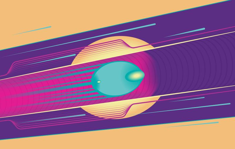 Illustration of electrons traveling through a plasma chamber