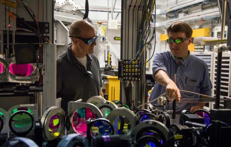 Laser engineers with the upgraded Matter in Extreme Conditions optical laser