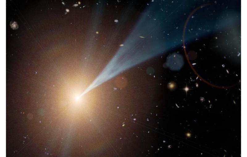 a supermassive black hole with a jet streaming outward at nearly the speed of light