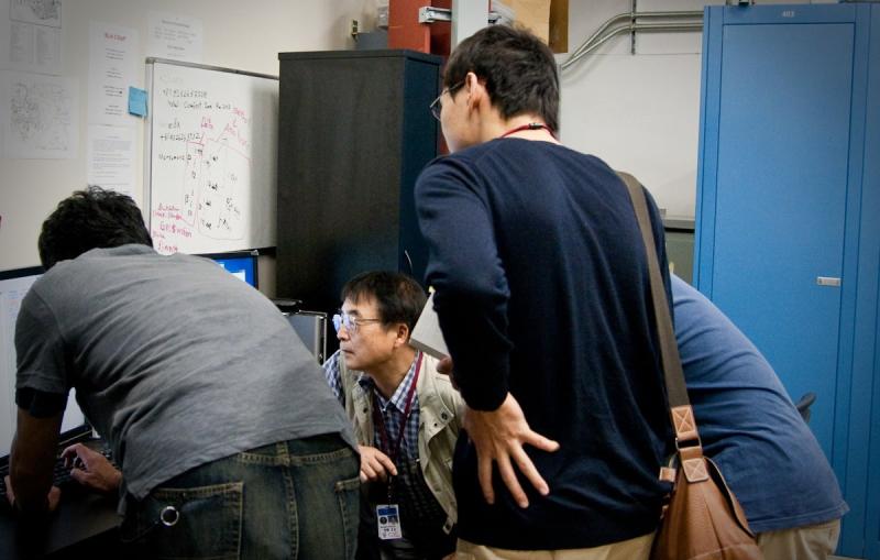 Japanese researchers at Beamline 4-2 (Photo by Lori Ann White.)
