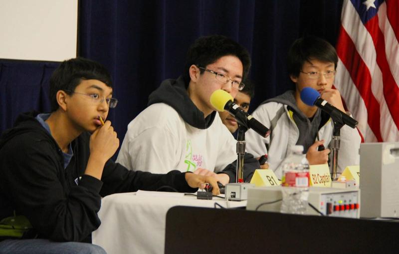 Three local high-school students at  the annual Science Bowl at SLAC