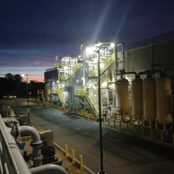 Evening view of the cryoplant.