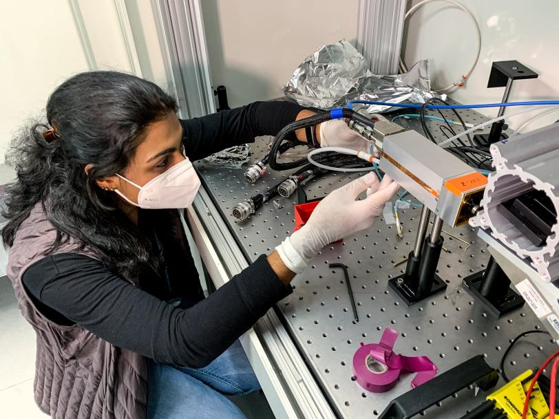 Bhavna Nayak working on installing a detector