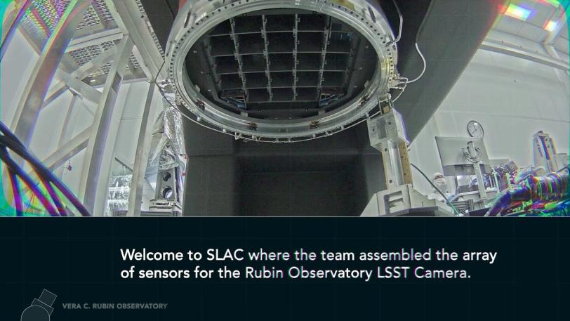 video still frame of Rubin Observatory Camera Assembly TimeLapse