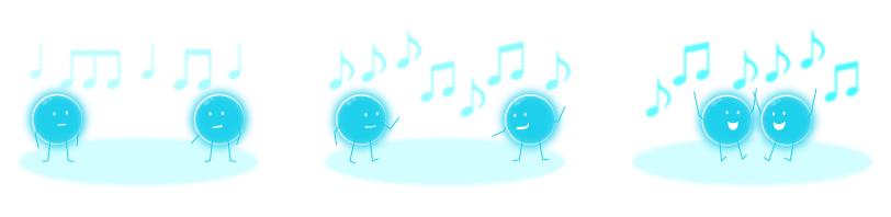 An illustration of two electrons that go from out-of-sync to in-sync in a superconducting material.