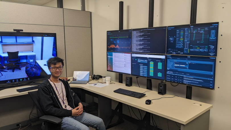 Shuang Liang in the Rubin control room at SLAC
