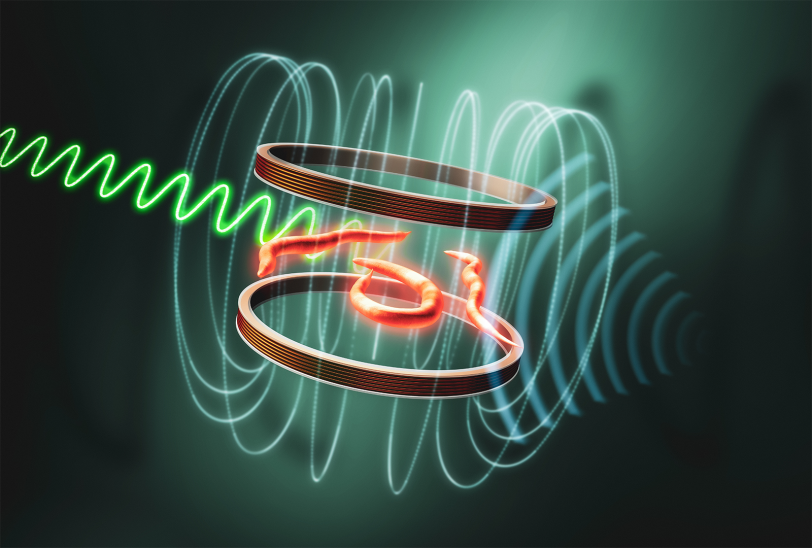 Glowing red worms surrounded by two rings indicating magnets, with circular lines indicated a magnetic field.