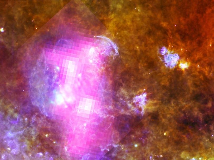 Image - Combined data from ESA's Herschel Space Observatory with Fermi's gamma-ray observations (magenta) of supernova remnant W44.