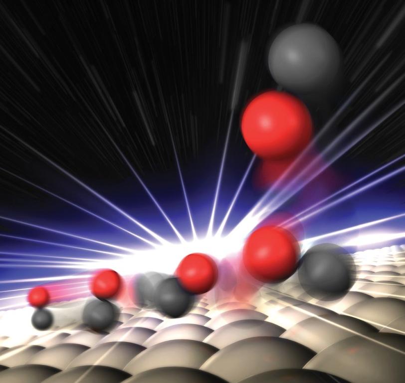 Artist rendition: molecules react with the surface of a catalyst in real time