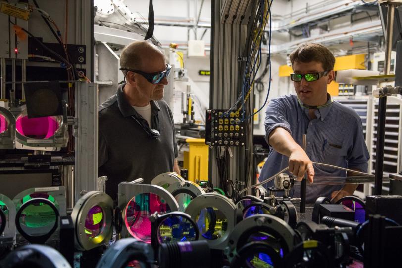 Laser engineers with the upgraded Matter in Extreme Conditions optical laser