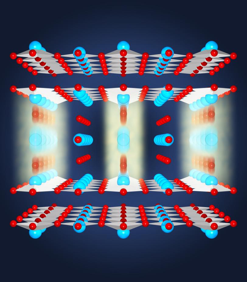 Image - In a high-temperature superconducting material known as YBCO, light from a laser causes oxygen atoms to vibrate between layers of copper oxide in a way that favors superconductivity.