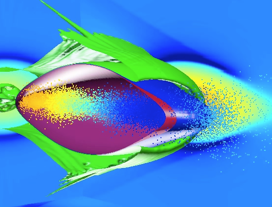 simulation depicts two electron bunches that were accelerated by a laser