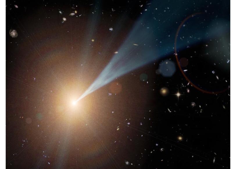 a supermassive black hole with a jet streaming outward at nearly the speed of light