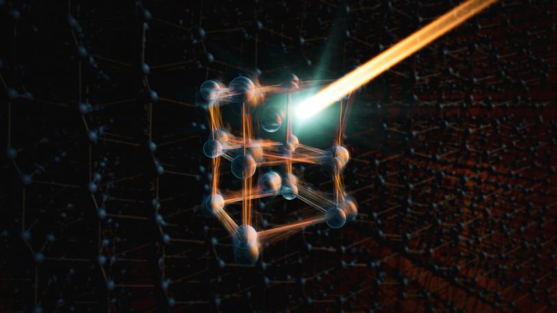 Illustration of laser light setting off vibrations in material