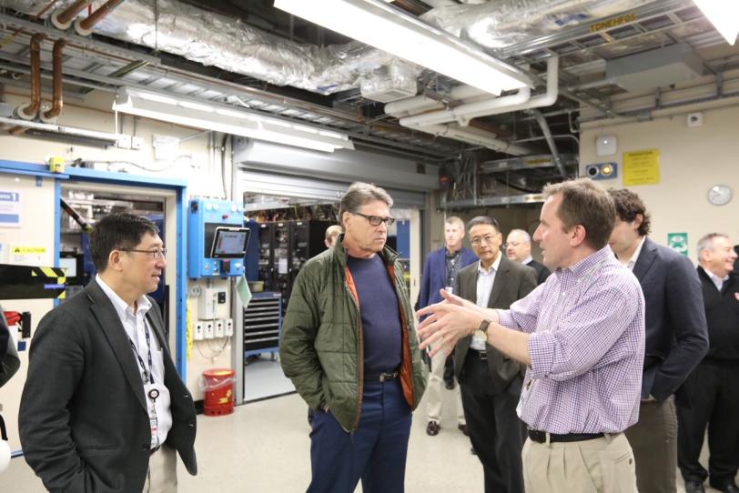 Secretary of Energy Rick Perry with SLAC Director Chi-Chang Kao and LCLS Director Mike Dunne