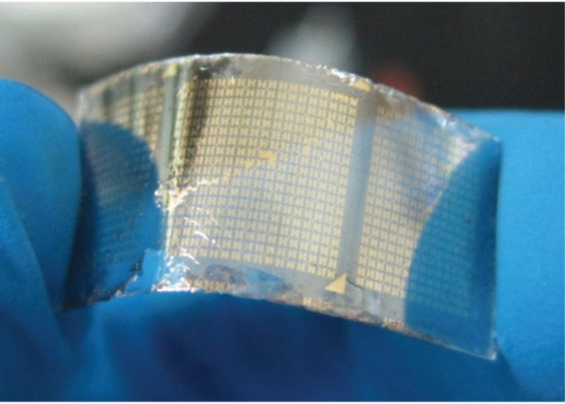 A researcher demonstrates a flexible, transparent electrode incorporating an exotic material known as a topological insulator