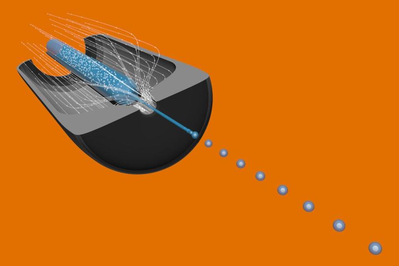 Image - This illustration shows a cutaway view of a type of sample system used at the Linac Coherent Light Source X-ray laser that jets samples in a superthin liquid or gel stream into its X-ray pulses. This system is known as a gas dynamic virtual nozzle