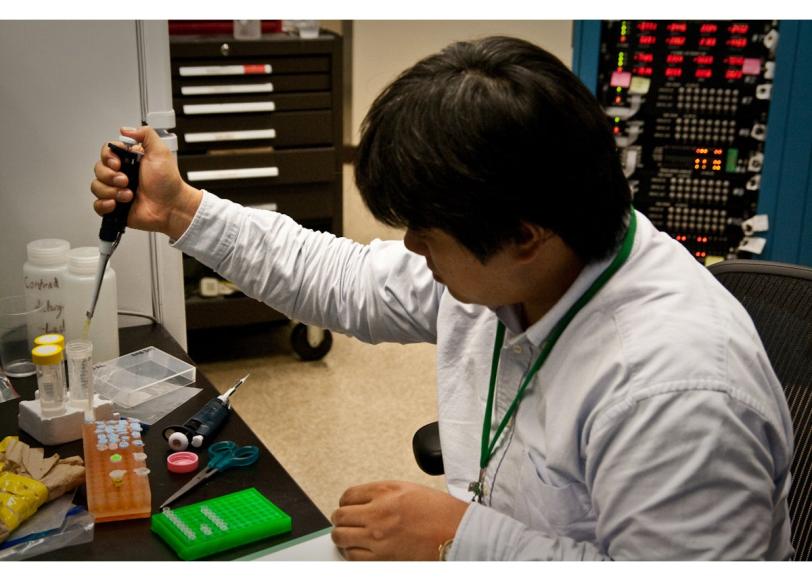 Nobutaka Shimizu of KEK's Photon Factory preparing samples (Photo by Lori Ann White.)