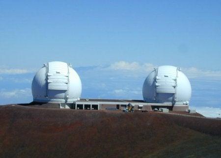  The twin telescopes at the W.M. Keck Observatory atop Mauna Kea