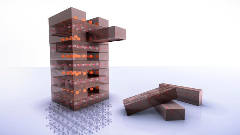 Illustration of 'Jenga chemistry' step of making new superconductor