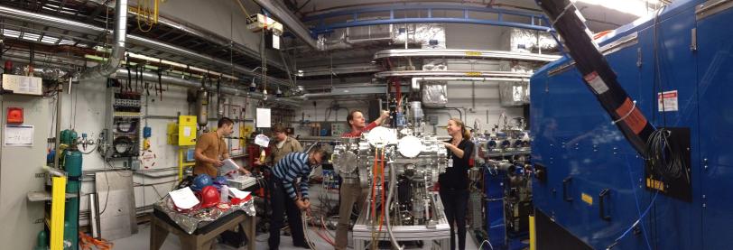 Photo - A view of the installation of the LAMP instrument at SLAC's X-ray laser, the Linac Coherent Light Source. Pictured here are, from left: Ken Ferguson, Timur Osipov, Oliver Hickman, Christoph Bostedt, Michele Swiggers.