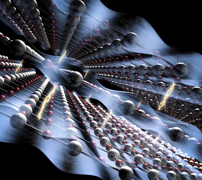 Illustration of repulsive energy generated by electrons in two layers of a cuprate material