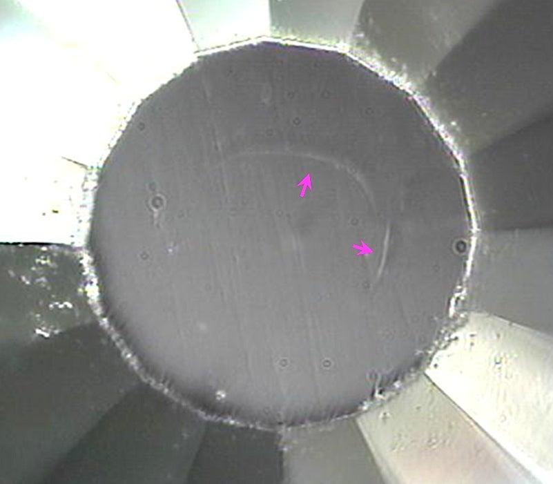 An optical photomicrograph of a diamond anvil surface