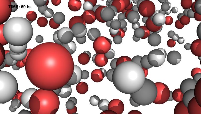 Illustration of water molecules hit by X-ray laser 