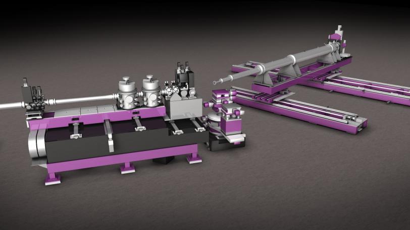 A computerized rendering of the X-ray Correlation Spectroscopy experimental station at the Linac Coherent Light Source.