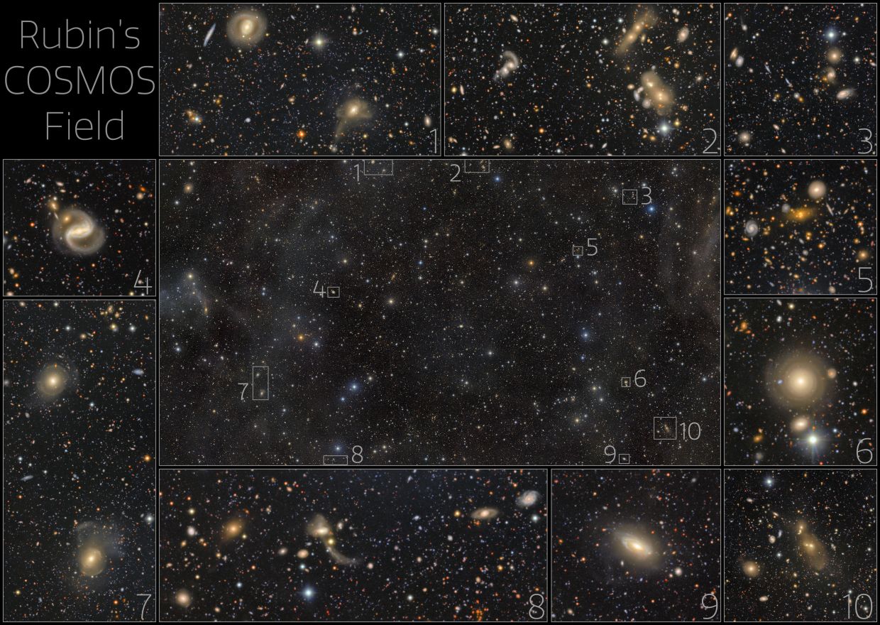 This exceptionally deep image from NSF–DOE Vera C. Rubin Observatory reveals the renowned COSMOS field and its surroundings in the constellation Sextans