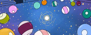 Illustration of billiard balls on a cosmic pool table