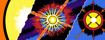 a graphic in the style of graphic novel depicts four lasers converging on a spherical target, which represents an inertial fusion energy reaction