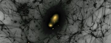 Dark matter forms into clumps, where galaxies and satellite galaxies form.