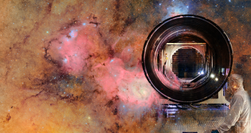  The background shows a compilation of the first images taken with the LSST Camera at Rubin Observatory. The overlay shows the LSST Camera in the cleanroom at SLAC before it was shipped to be installed into the NSF-DOE Vera C. Rubin Observatory.