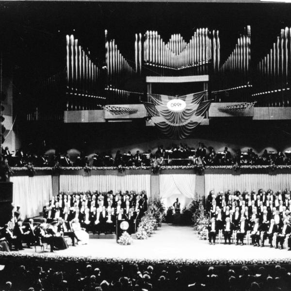 The Stockholm stage where SLAC’s Richard Taylor received the 1990 Nobel Prize in physics.