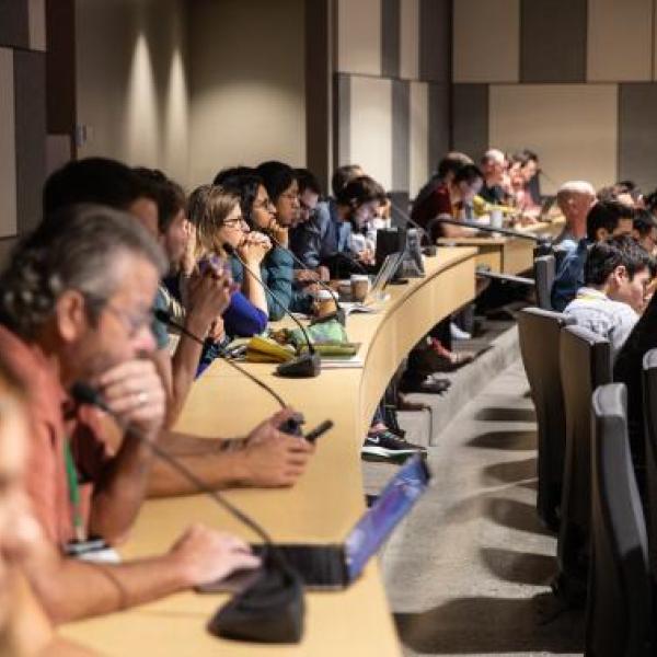 Audience in Panofsky auditorium at SLAC National Accelerator Laboratory